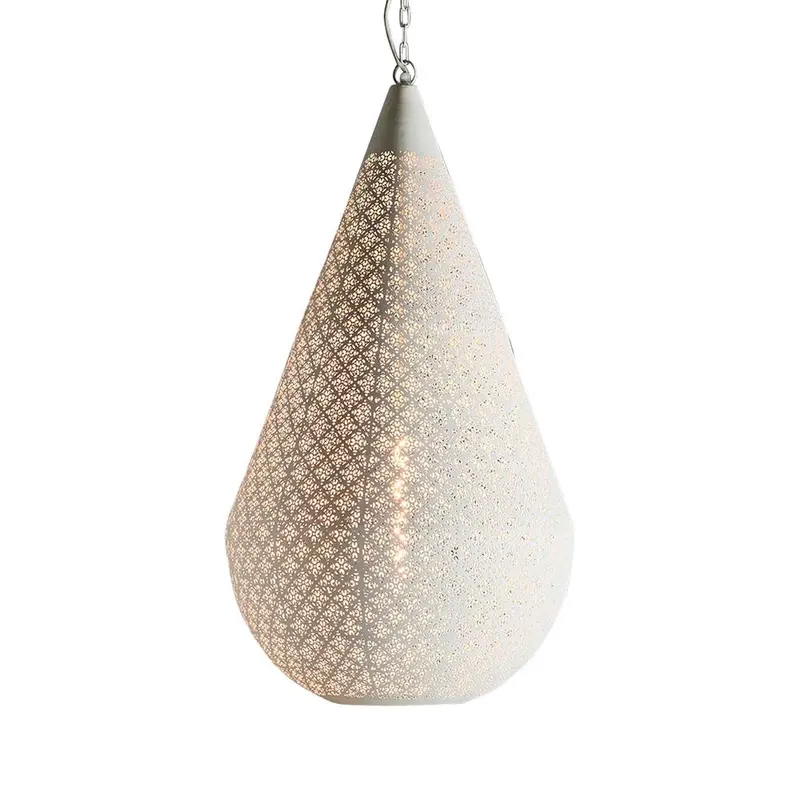 Europa Large Perforated Teardrop Pendant Light In White 1