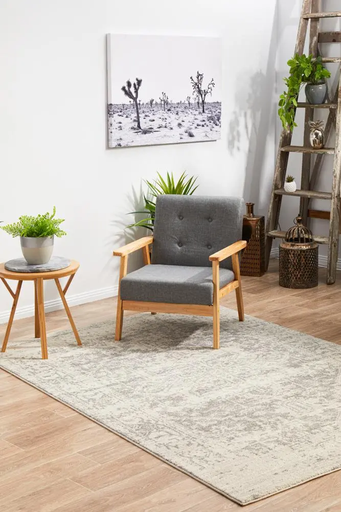 Evoke 253 Large Area Rug – White & Silver Design, 400 X 300 Cm 1