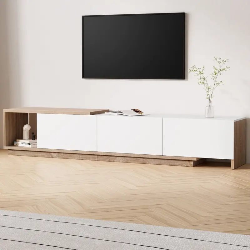 Extendable White Oak Tv Stand – Modern Entertainment Unit With Adjustable Width 1