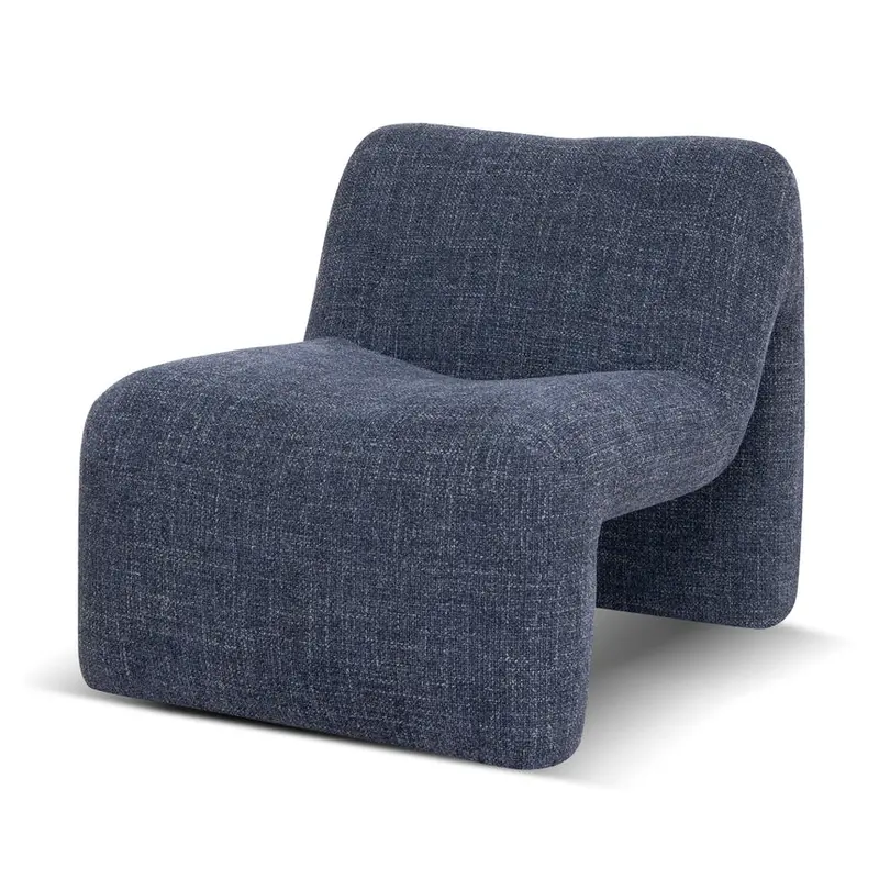 Fabric Lounge Chair – Deep Moss Navy Upholstery With Wooden Legs 1