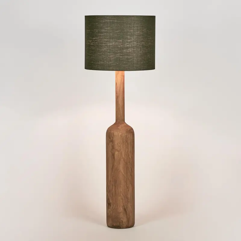 Flask Saddle Wood Floor Lamp With Matte Black Shade 1