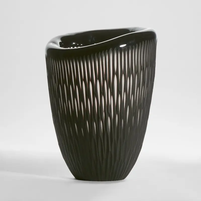 Fossil Tall Black Ceramic Vase – Matte Textured Statement Piece 1