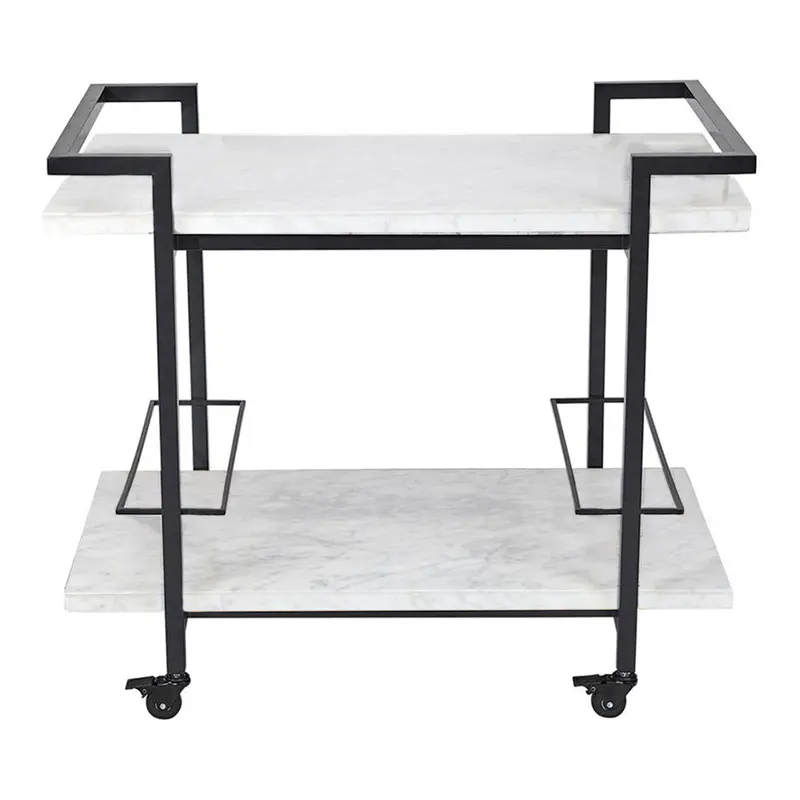 Franklin Black-Finished White Marble Bar Cart 1