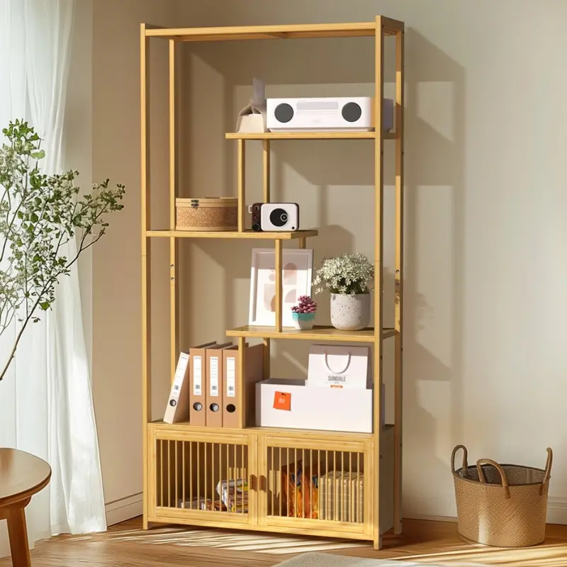 Freestanding 6-Tier Bamboo Shelf – Adjustable Height Bookcase And Plant Display Stand 1