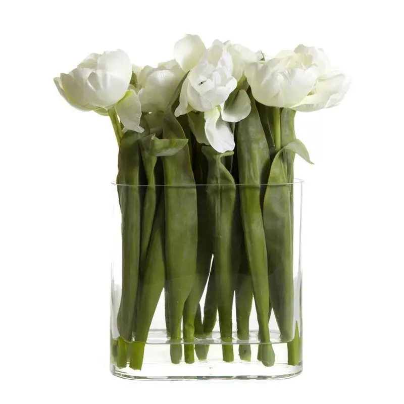 Fresh White Tulips Arranged In Water-Filled Glass Vase 1