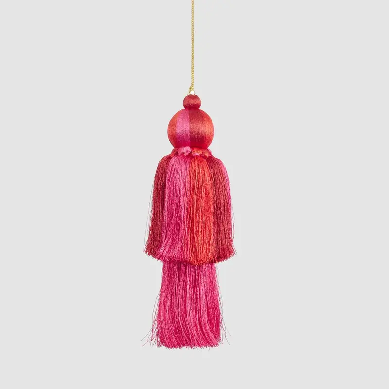Fuchsia And Red Silk Tassel Ornament – Luxe Holiday Accent 1