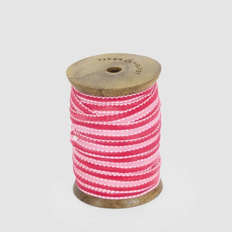 Fuchsia Velvet Ticking Ribbon – 15Mm Width, 10-Meter Roll 1
