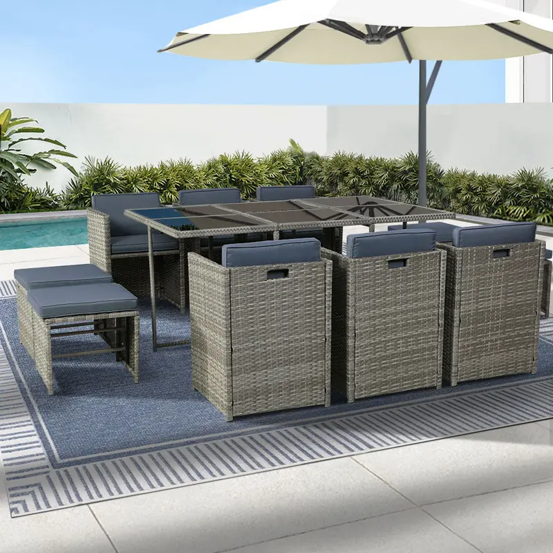 Gardeon 11-Piece Grey Wicker Outdoor Dining Set – Table, Chairs & Lounge Accents 1
