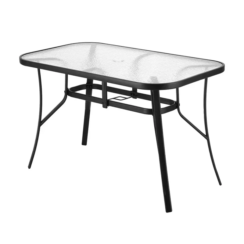 Gardeon 120 Cm Black Steel Outdoor Dining Table – Parasol-Friendly Patio Desk Design 1