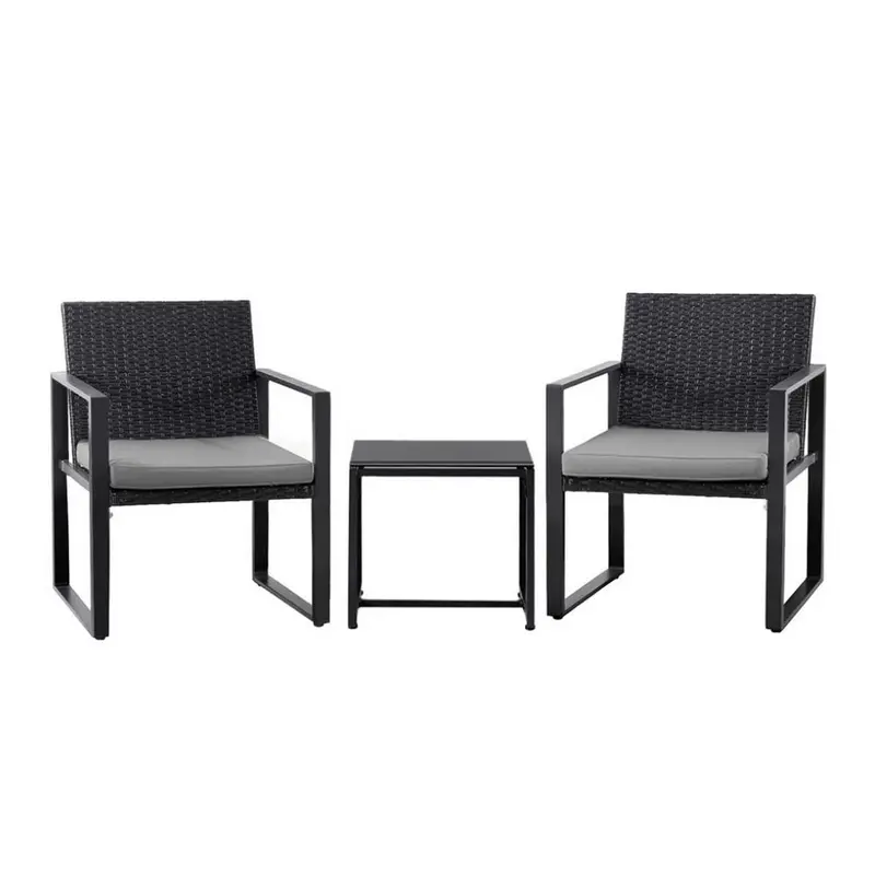 Gardeon 3-Piece Black Wicker Bistro Set – Patio Table, Chairs & Cushions For Cozy Outdoor Dining 1