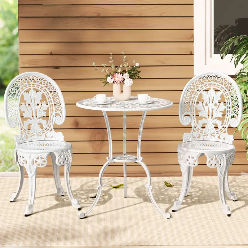 Gardeon 3-Piece White Aluminium Bistro Set – Compact Outdoor Dining Solution 1