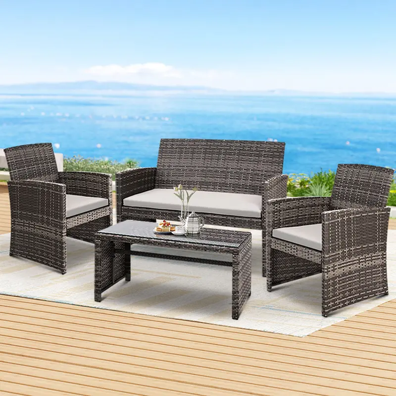 Gardeon 4-Piece Outdoor Lounge Set – Grey Wicker Sofa Collection For Patios 1