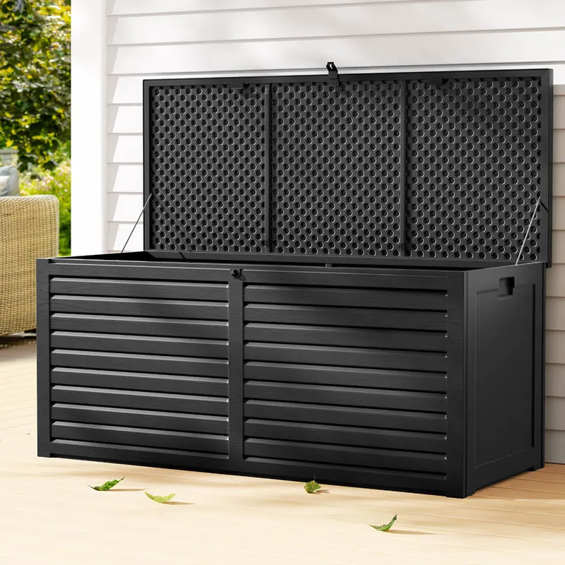 Gardeon 490L All-Black Lockable Outdoor Bench Box – Garden Toy & Tool Storage Unit 1