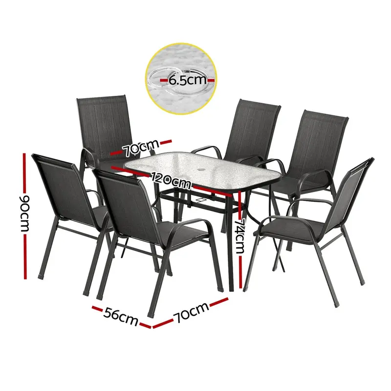 Gardeon 7-Piece Black Outdoor Dining Set – Patio Table & Chairs For Garden Or Bistro Use 1