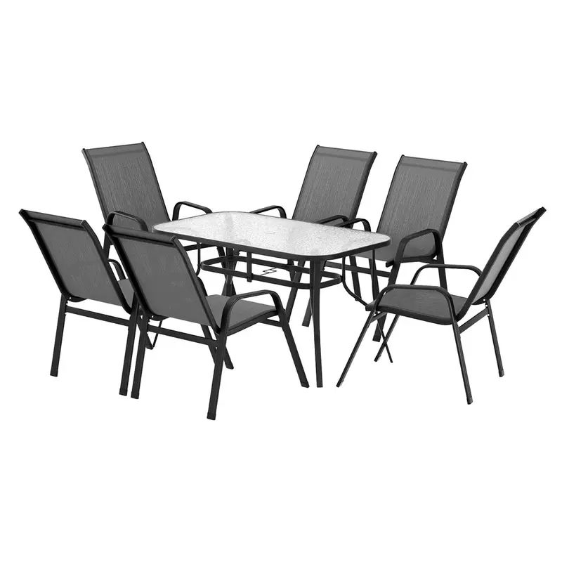 Gardeon 7-Piece Outdoor Dining Set – Grey Bistro Table And Chairs 1