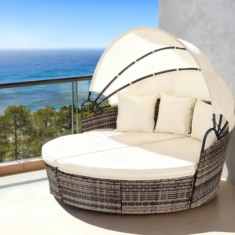 Gardeon Beige Wicker Day Bed Ensemble – 3-Piece Outdoor Sun Lounge Furniture Set 1