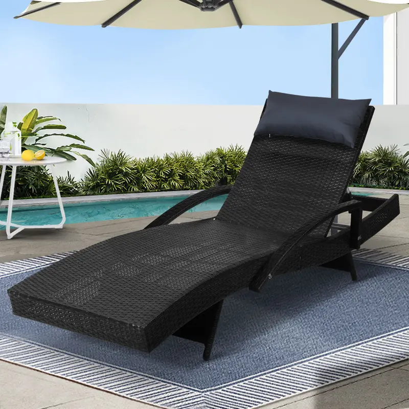 Gardeon Black Adjustable Wicker Sun Lounger – Stylish Outdoor Reclining Chair 1