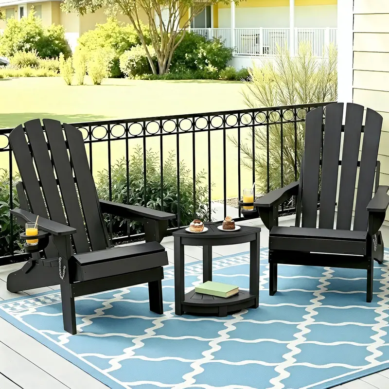 Gardeon Black Folding Adirondack Patio Set – Hdpe Outdoor Table And Chairs 1