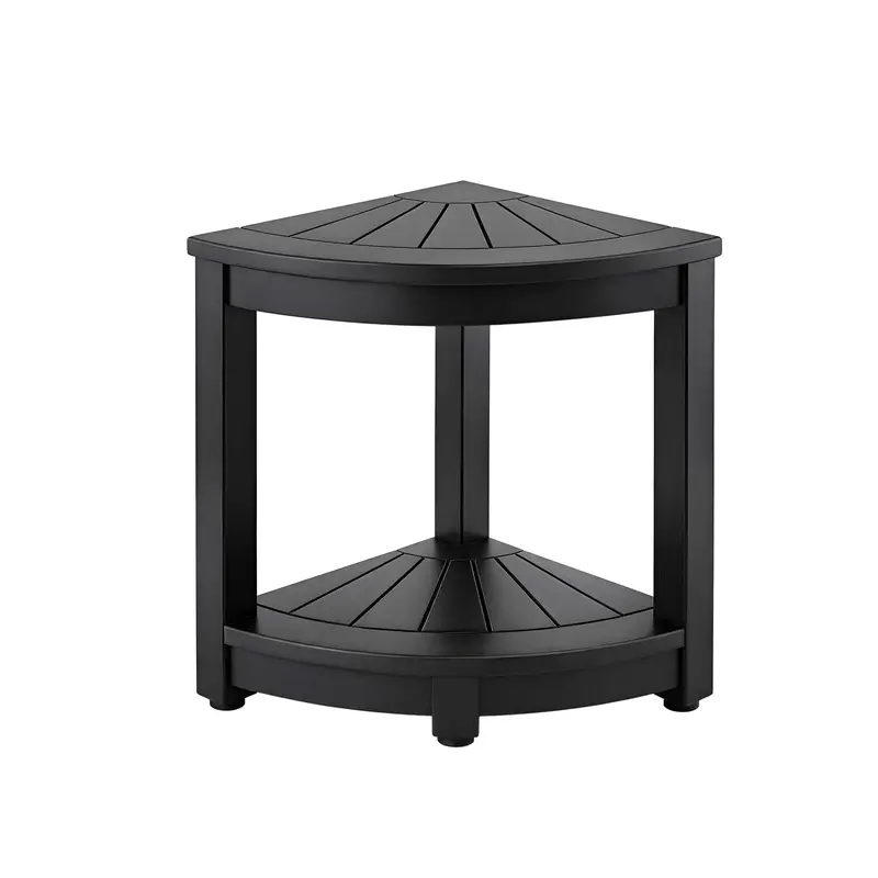 Gardeon Black Hdpe Outdoor Side Table – Compact Corner Desk, Shower Stool, Or Bench With Shelf 1