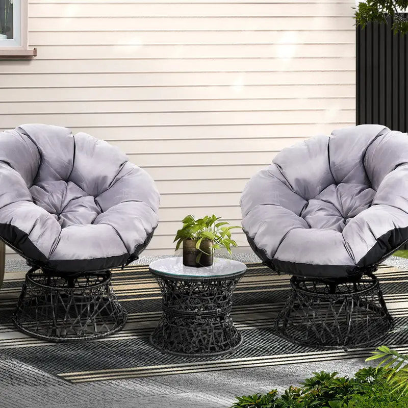 Gardeon Black Wicker Papasan Lounge Set – Outdoor Sofa, Table & Chairs For Garden 1