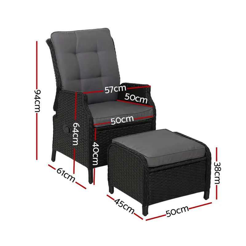 Gardeon Black Wicker Recliner Chair — Fully Adjustable Sun Lounger For Patios 1