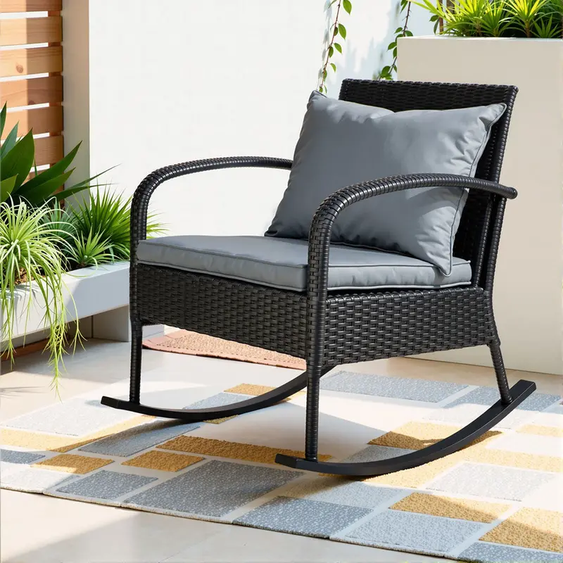 Gardeon Black Wicker Rocking Chair – Standalone Outdoor Patio Lounge 1