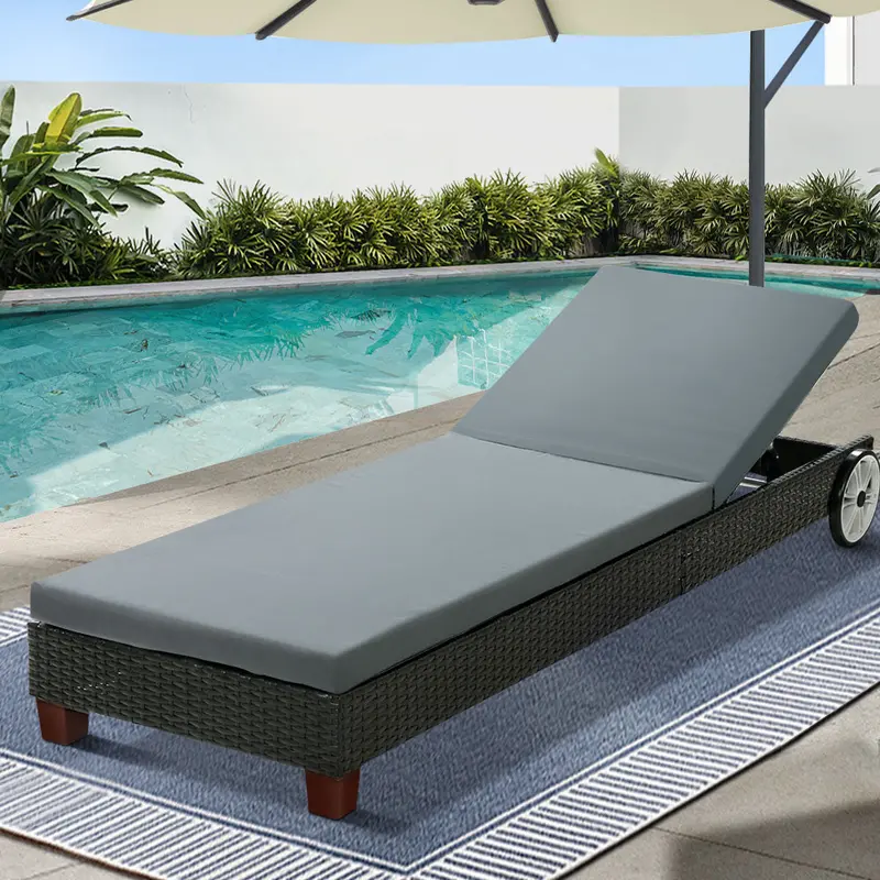 Gardeon Black Wicker Sun Lounger With Mobility Wheels – Outdoor Day Bed For Patios 1
