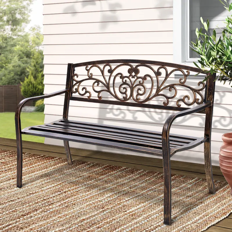 Gardeon Bronze Steel Park Bench – 3-Person Durable Outdoor Garden Seating 1