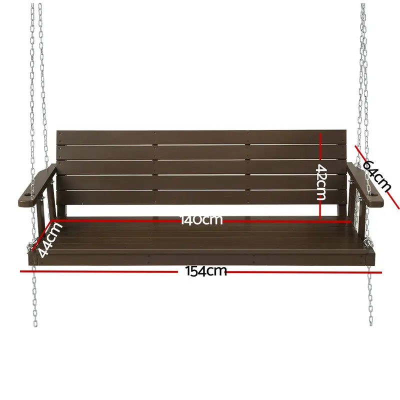 Gardeon Brown 3-Seater Wooden Porch Swing Bench With Industrial-Style Chain Mounting 1