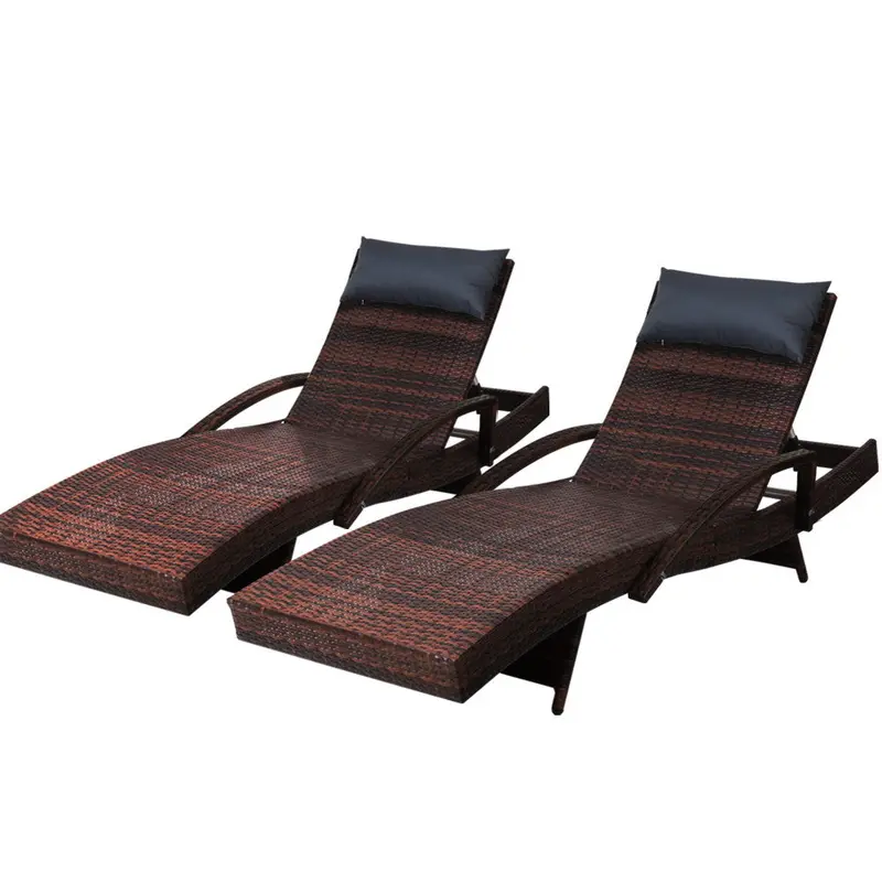 Gardeon Brown Adjustable Wicker Sun Loungers – Dual Outdoor Recliners 1