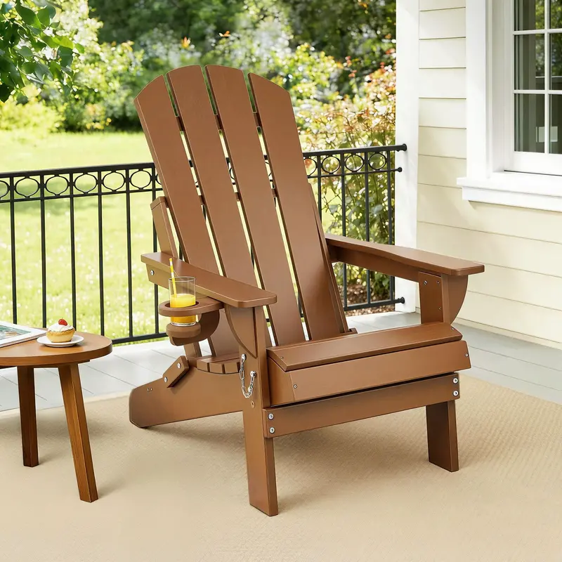 Gardeon Brown Folding Adirondack Chair – Hdpe Outdoor Sun Lounge With All-Terrain Design 1