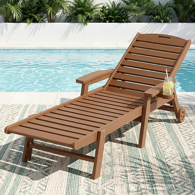 Gardeon Brown Hdpe Sun Lounger – Wheeled Outdoor Beach Chair For Patio Or Garden 1