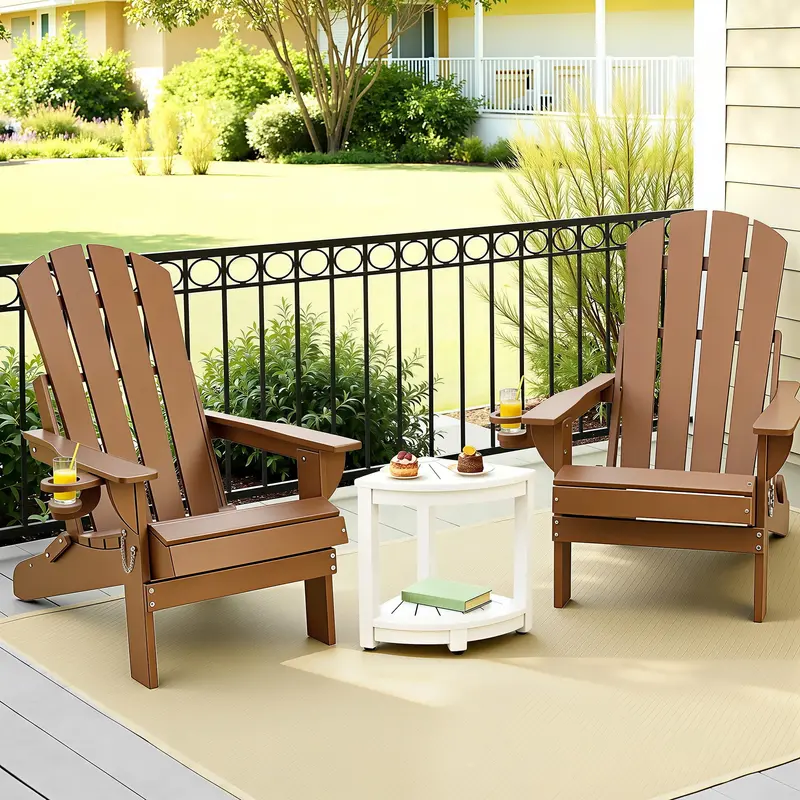 Gardeon Folding Adirondack Patio Furniture Set – Hdpe Table And Chairs, Neutral Finish 1