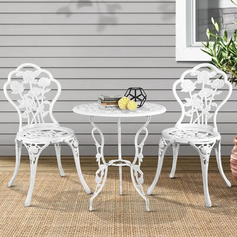 Gardeon Rose-And-White Cast Aluminum Bistro Set – 3-Piece Outdoor Dining 1