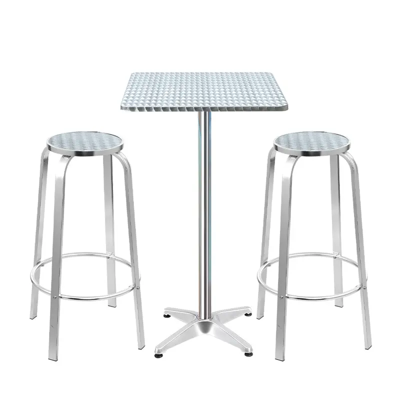 Gardeon Square 3-Piece Outdoor Bar Set: Adjustable Bistro Table And Two Stools 1