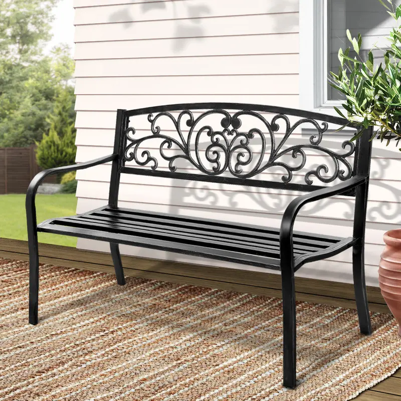 Gardeon Steel 3-Seater Park Bench – Black Outdoor Garden Seating For Patios & Lawns 1