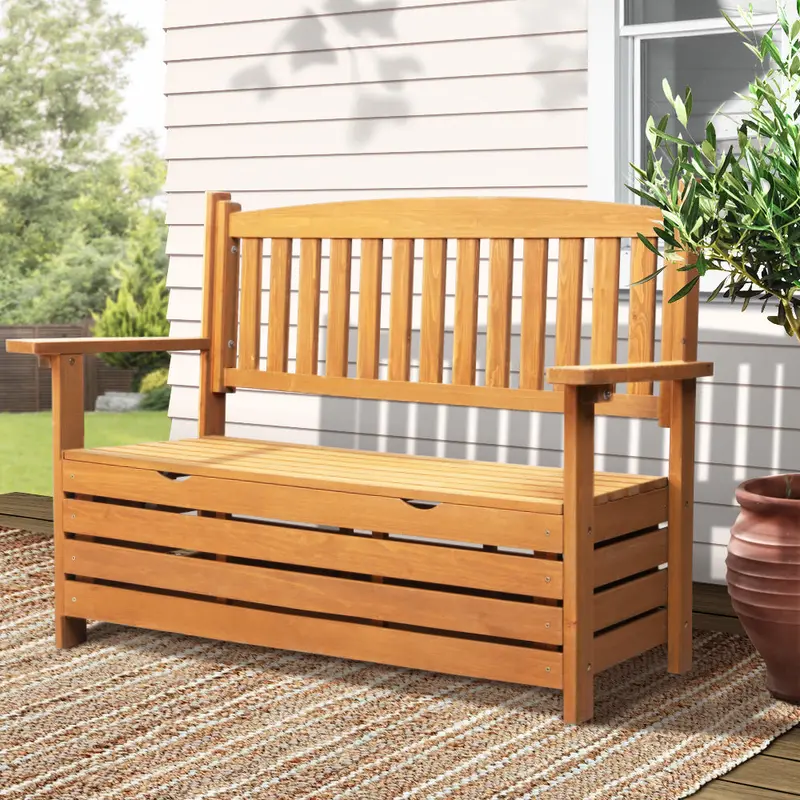 Gardeon Two-Seat Outdoor Storage Bench – Timber Garden Chair & Box 1
