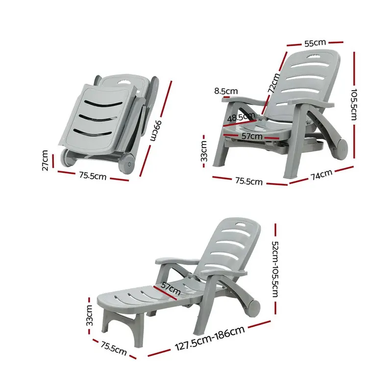 Gardeon Wheeled Folding Sun Lounger For Patios And Gardens – Grey 1