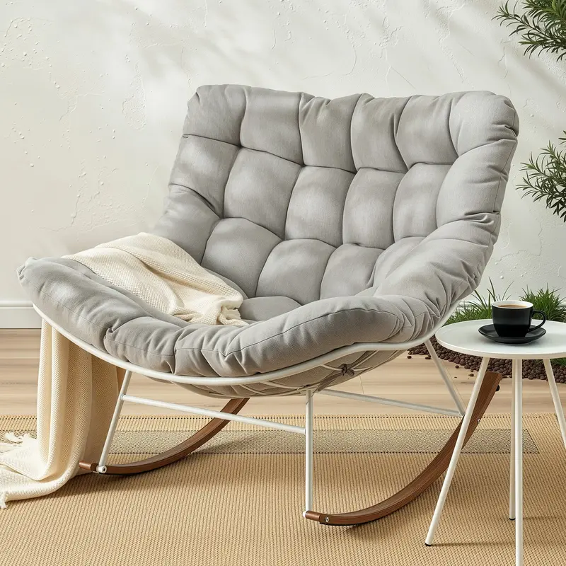 Gardeon White Papasan Rocking Chair – Outdoor Garden Lounge With Reclining Feature 1