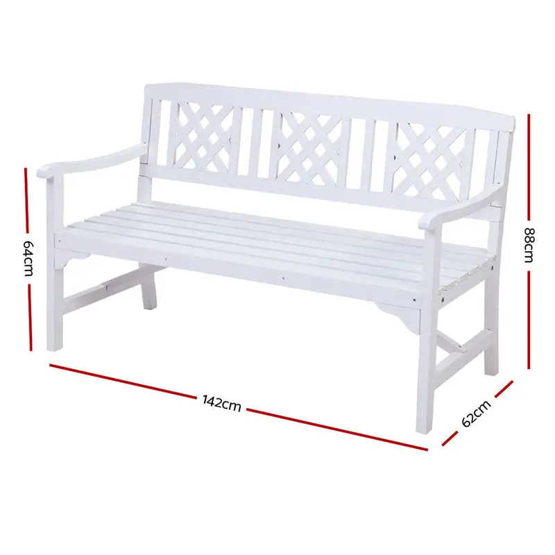 Gardeon White Wooden 3-Seat Garden Bench – Stylish Outdoor Patio Lounge Furniture 1
