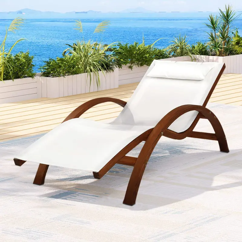 Gardeon Wooden Sun Lounge Chair With Timber Frame And Matching Stand 1