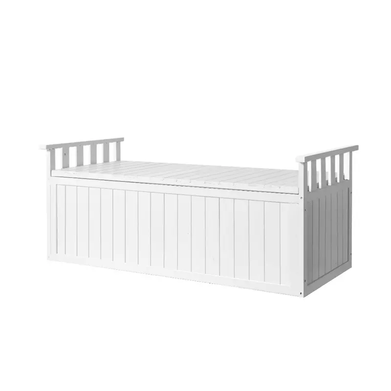 Gardeon Xl White Wooden Storage Bench – 129 Cm Garden Toy Chest & Patio Furniture 1