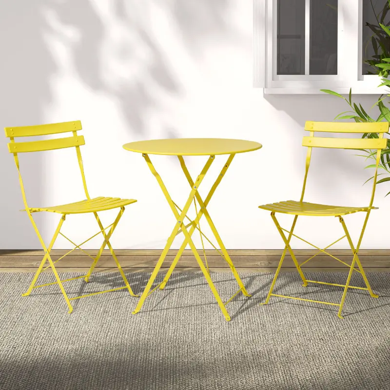 Gardeon Yellow 3-Piece Steel Bistro Set – Compact Outdoor Dining Table & Chairs For Patios 1