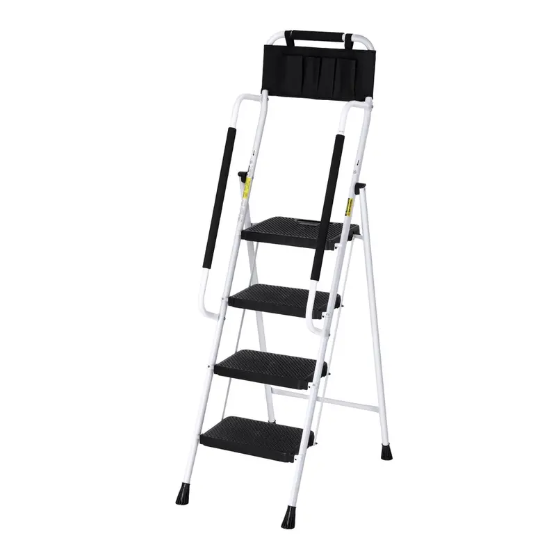 Giantz 4-Step Folding Steel Platform Ladder – Multi-Functional Work Stool With Handrails & Tool Bag 1
