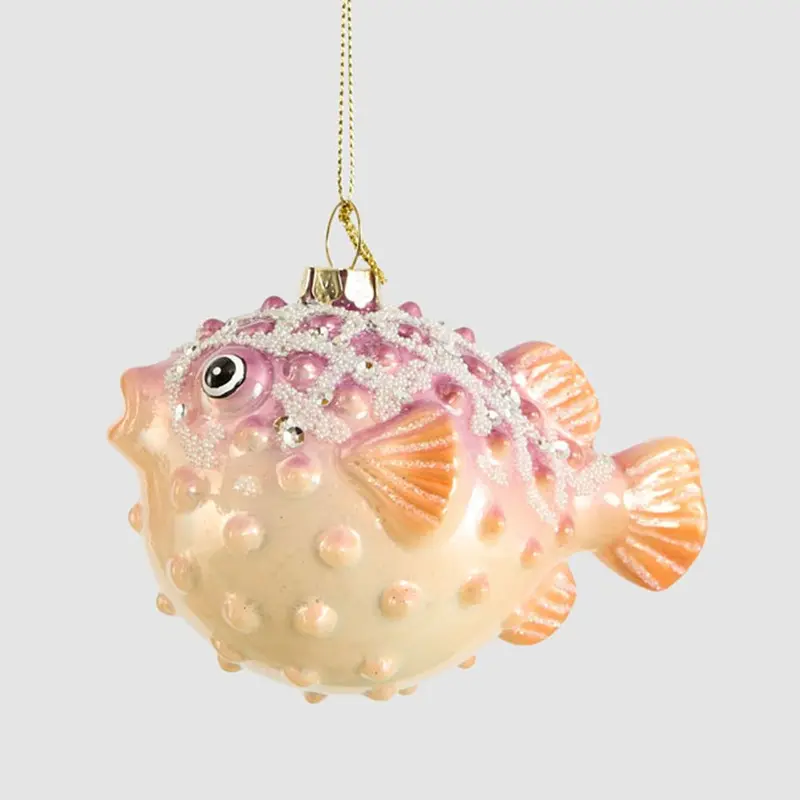 Glass Blowfish-Shaped Holiday Tree Ornament 1