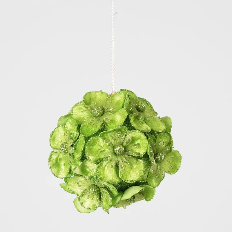 Glitter-Finished Hydrangea Bauble In Sage Green 1