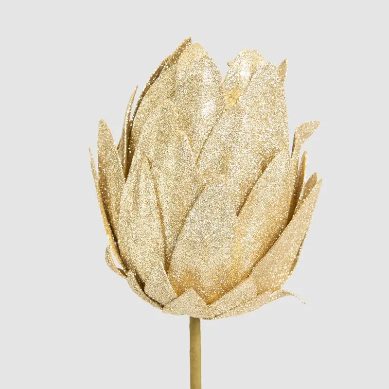 Gold Glitter Protea Flower Stem 1