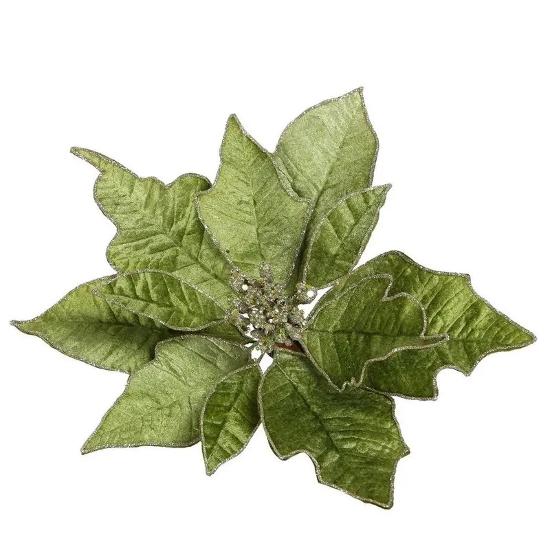 Green Velvet Clip-On Poinsettia Floral Accent 1