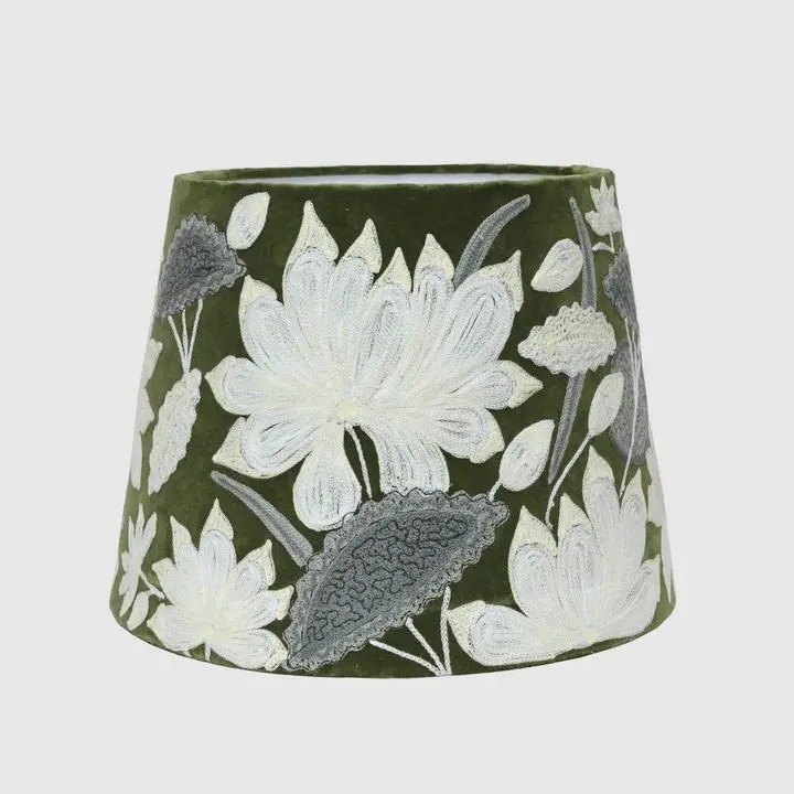 Green White Lotus Drum Lamp Shade (30X30 Cm) 1