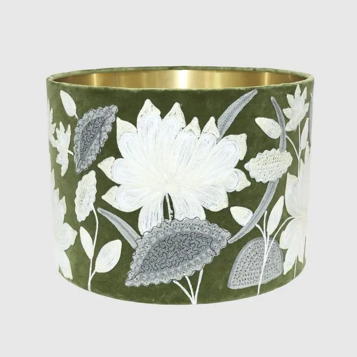 Green White Lotus Drum Lamp Shade (40X25 Cm) 1